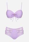 Fioletowe Bikini Biustonosz i Majtki Figi z Wysokim Stanem Zdobione Siateczką Kinetia