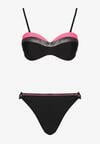 Różowo-Czarne Bikini Figi i Usztywniany Biustonosz Ozdobiony Metaliczną Nicią Artellia