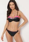 Różowo-Czarne Bikini Figi i Usztywniany Biustonosz Ozdobiony Metaliczną Nicią Artellia