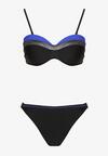 Niebiesko-Czarne Bikini Figi i Usztywniany Biustonosz Ozdobiony Metaliczną Nicią Artellia