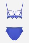 Niebieskie Bikini Biustonosz z Wiązaniem i Majtki Figi Zdobione Wycięciami Kinelena