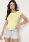 Żółty T-shirt z Bawełny o Dopasowanym Kroju z Dekoltem w Łódkę Galerissa