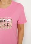 Różowy T-shirt Bawełniany Ozdobiony Cekinami Lirenell