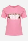 Różowy T-shirt Bawełniany Ozdobiony Cekinami Lirenell