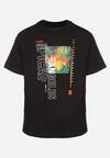 Czarna Koszulka T-shirt z Bawełny z Ozdobnym Nadrukiem Savenelle