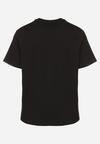 Czarna Koszulka T-shirt z Bawełny z Ozdobnym Nadrukiem Savenelle