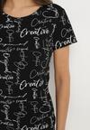 Czarny T-shirt z Bawełny Zdobiony Nadrukiem z Napisami Mirindela