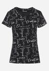 Czarny T-shirt z Bawełny Zdobiony Nadrukiem z Napisami Mirindela