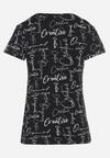 Czarny T-shirt z Bawełny Zdobiony Nadrukiem z Napisami Mirindela