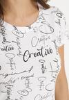 Biały T-shirt z Bawełny Zdobiony Nadrukiem z Napisami Mirindela