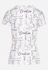 Biały T-shirt z Bawełny Zdobiony Nadrukiem z Napisami Mirindela