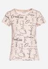 Różowy T-shirt z Bawełny Zdobiony Nadrukiem z Napisami Mirindela