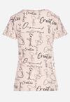 Różowy T-shirt z Bawełny Zdobiony Nadrukiem z Napisami Mirindela