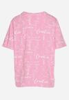 Różowy T-shirt Oversize z Bawełny Zdobiony Nadrukiem Sinelra
