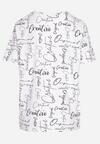 Biały T-shirt Oversize z Bawełny Zdobiony Nadrukiem Sinelra