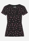 Czarny Bawełniany T-shirt w Kwiatowy Wzór Savele