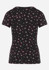 Czarny Bawełniany T-shirt w Kwiatowy Wzór Savele