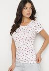 Biały Bawełniany T-shirt w Kwiatowy Wzór Savele