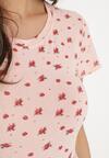 Różowy Bawełniany T-shirt w Kwiatowy Wzór Savele