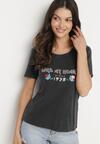 Czarny Bawełniany T-shirt z Metalicznym Nadrukiem Savariae