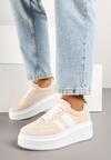 Beżowe Sneakersy w Stylu Klasycznych Tenisówek na Grubej Podeszwie Rediree