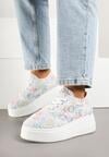 Biało-Różowe Sneakersy w Stylu Tenisówek na Platformie z Szydełkową Cholewką Filusenia