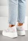 Biało-Różowe Sneakersy w Stylu Tenisówek na Platformie z Szydełkową Cholewką Filusenia