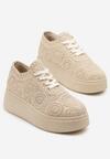 Beżowe Sneakersy w Stylu Tenisówek na Platformie z Szydełkową Cholewką Filusenia