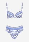 Niebieskie Bikini w Ornamentalny Wzór Biustonosz i Majtki Figi Mirazia