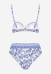 Niebieskie Bikini w Ornamentalny Wzór Biustonosz i Majtki Figi Mirazia