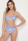 Niebieskie Bikini w Ornamentalny Wzór Biustonosz i Majtki Figi Mirazia