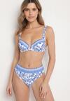 Niebieskie Bikini w Ornamentalny Wzór Biustonosz i Majtki Figi Mirazia