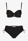 Czarne Bikini Biustonosz i Majtki Figi Ozdobione Metalicznymi Aplikacjami Kinionela