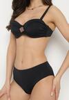 Czarne Bikini Majtki Typu Figi i Biustonosz z Geometryczną Ozdobą Kinavia