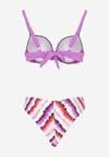 Fioletowo-Różowe Bikini Biustonosz i Majtki Typu Figi z Nadrukiem Natimela