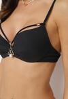 Czarne Bikini Biustonosz Push-Up z Ozdobnymi Paskami i Majtki Typu Figi Kinrisa