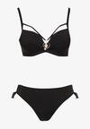 Czarne Bikini Biustonosz z Aplikacją i Majtki Figi ze Ściągaczami Ulosella