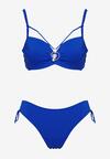 Niebieskie Bikini Biustonosz z Aplikacją i Majtki Figi ze Ściągaczami Ulosella