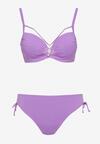 Fioletowe Bikini Biustonosz z Aplikacją i Majtki Figi ze Ściągaczami Ulosella