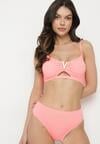 Różowe Bikini Biustonosz z Metaliczną Ozdobą i Majtki Figi Kinirela
