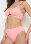 Różowe Bikini Biustonosz z Metaliczną Ozdobą i Majtki Figi Kinirela