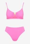 Fuksjowe Bikini Biustonosz z Metaliczną Ozdobą i Majtki Figi Kinirela