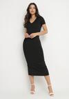 Czarna Sukienka Dopasowana Bodycon z Dekoltem w Serek Efricene