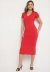 Czerwona Sukienka Dopasowana Bodycon z Dekoltem w Serek Efricene