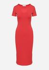 Czerwona Sukienka Dopasowana Bodycon z Dekoltem w Serek Efricene