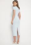 Jasnoniebieska Sukienka Dopasowana Bodycon z Dekoltem w Serek Efricene