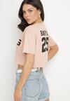 Ciemnoróżowy Bawełniany T-shirt Oversize o Krótkim Kroju Zariona