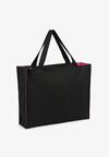 Czarno-Fuksjowa Torebka Shopper Materiałowa z Napisem Zasuwana Saliretia