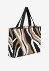 Brązowa Torebka Shopper z Suwakiem w Abstrakcyjny Print Salidrea