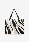 Beżowa Torebka Shopper z Suwakiem w Abstrakcyjny Print Salidrea